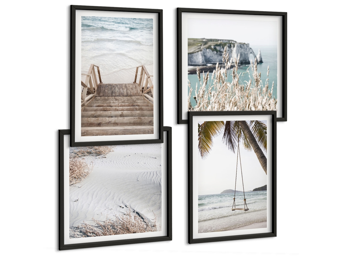 Pinturas Murais Modernas Caminho, Floresta, Cachoeira, Vegetação Moldura Preta Pinturas De Quarto Espelharte (conjunto De 4 Imagens)