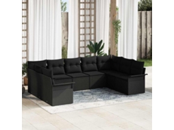 Vidaxl Conjunto De Sofá De Jardim Com Almofada Preto Vime Pe