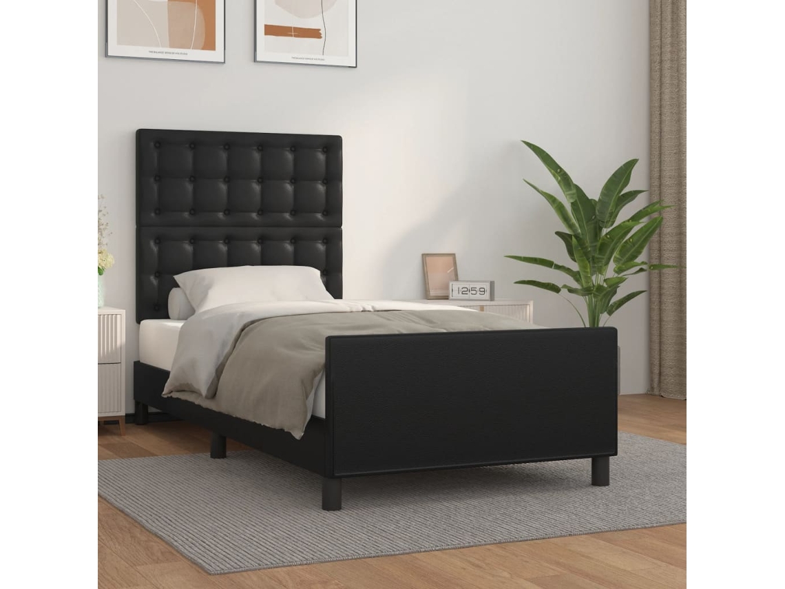 Vidaxl Estrutura Cama C/ Cabeceira 100x200 Cm Couro Artificial Preto