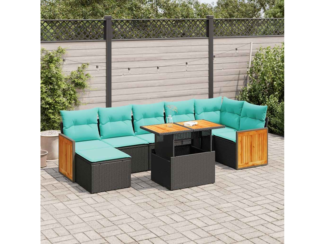 Vidaxl 8 Pcs Conjunto Sofás Jardim Almofadões Vime Pe/acácia Cinzento