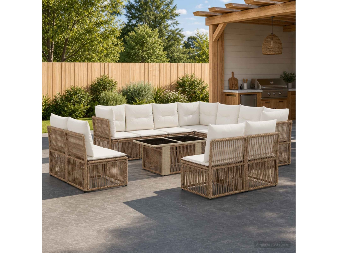 Vidaxl Conjunto De Sofá De Jardim 12 Unid. Bege Vime Pe