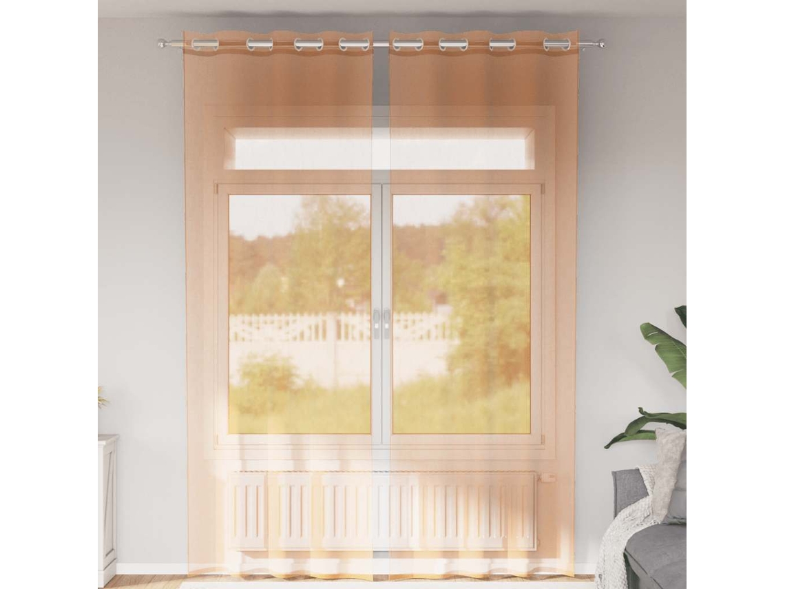 Cortinas De Voile Com Ilhós 2 Pcs Terracota