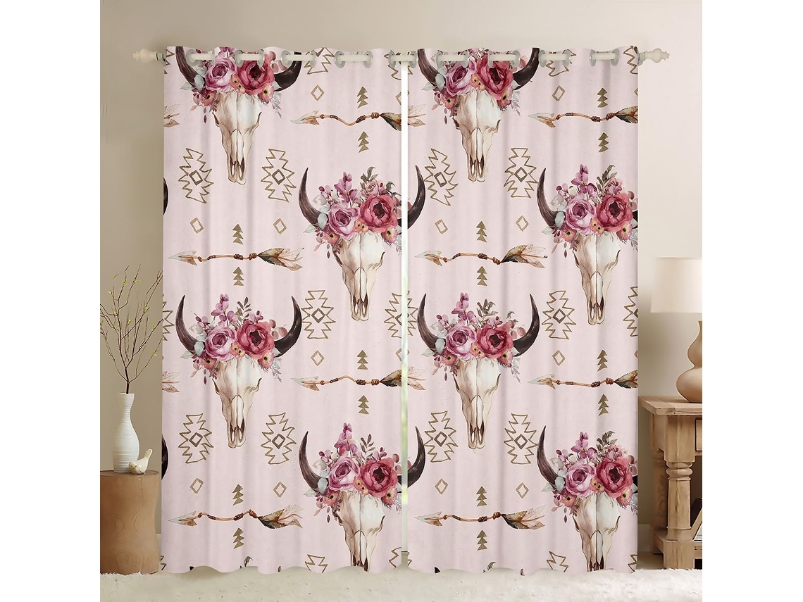 Cortinas Infantis Com Estampa De Crânios Vaca E Touro Flechas, Estilo Tribal Boêmio, Para Meninas, Meninos E Adultos