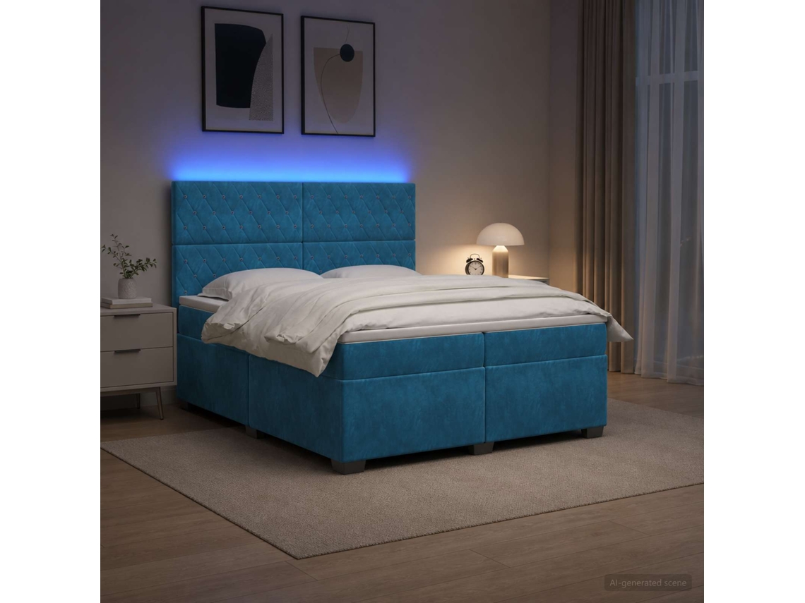 Vidaxl Cama Box Spring Com Colchão Azul 200 X 200 Cm Veludo