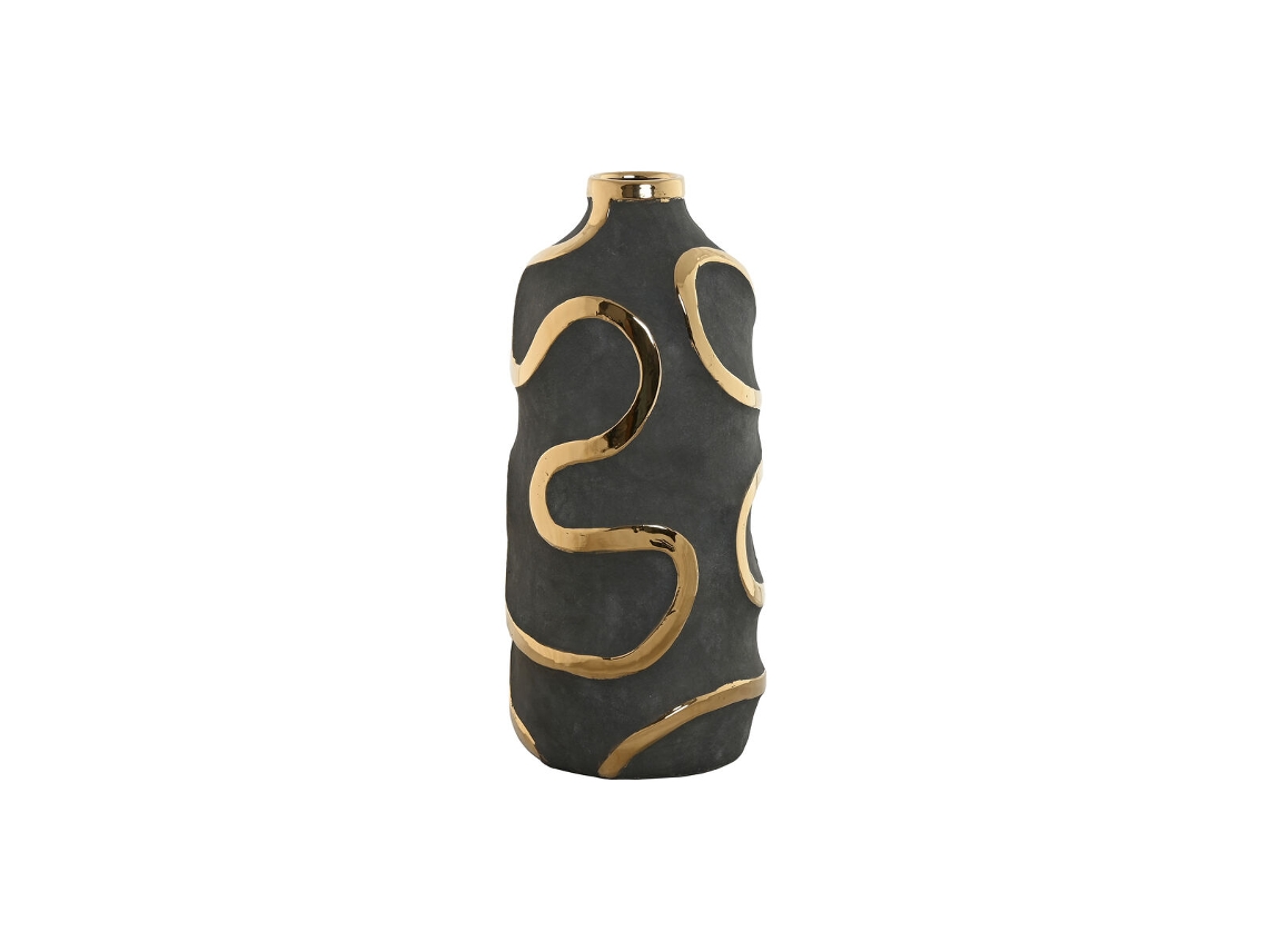Vaso HOME ESPRIT Cinzento Dourado Grés Abstrato Moderno 19 x 19 x 45 cm