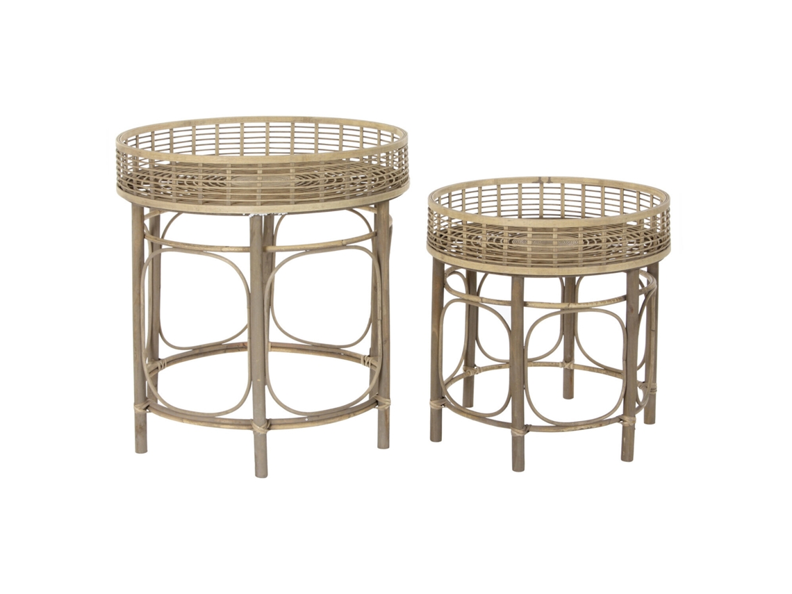 Conjunto de 2 Mesas Laterais de Rattan ALEXANDRA HOUSE LIVING (49,5x51cm e 61x61x64cm)