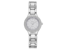 Relógio feminino Disu de quartzo em liga metálica com elegantes strass (branco prateado)