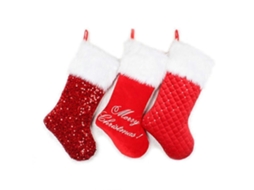 Três Meias De Natal 48 Cm Para Decoração De Festas. Meias Vermelhas Clássicas. Loja Olysi