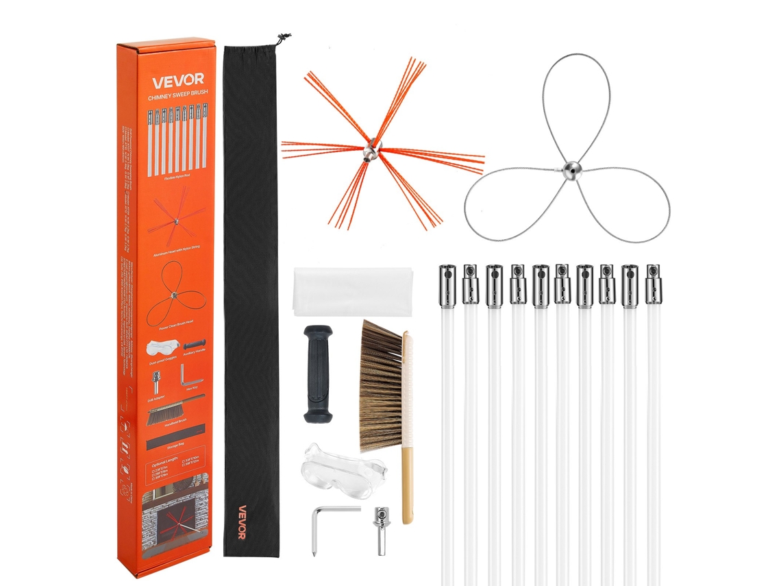 Kit De Escova Para Limpeza De Chaminés Com Haste Flexível De 10 M E 2 Cabeças Vevor