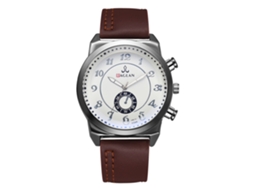 Reloj De Cuarzo Para Hombre Con Correa De Cuero Pu, Dial Doble, Modelo Moderno (marrón Oscuro)