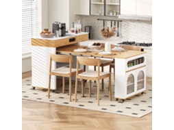 Ilha De Cozinha Com Rodas, Mesa Extensível, Credência (branco+natural) Cs