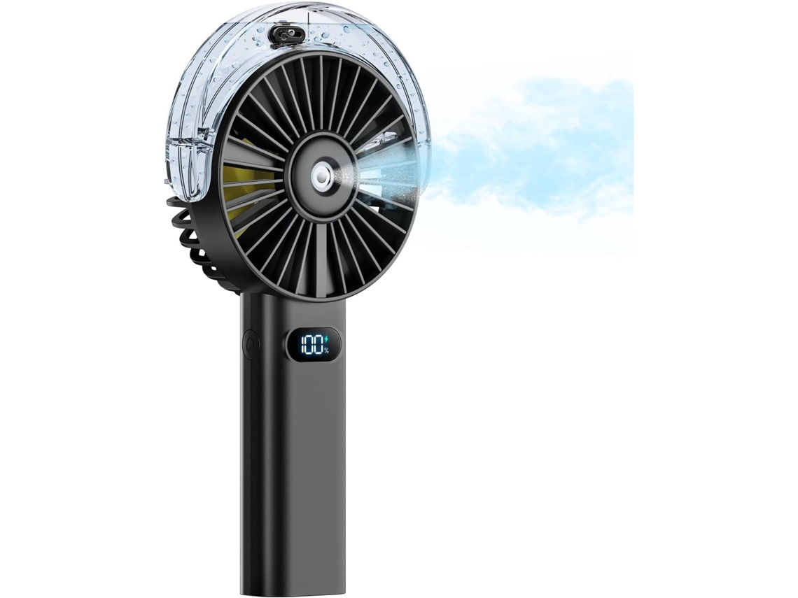 Mini Ventilador MDUG com spray, bateria 4000mah, visor LED (preto)