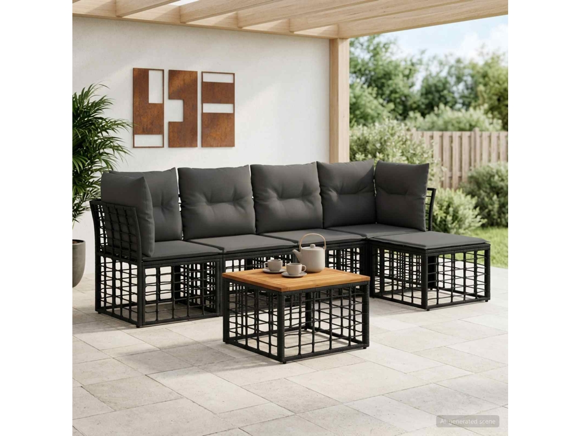 Vidaxl Conjunto De Sofás Para Exterior 6 Unid. Preto E Cinza Escuro