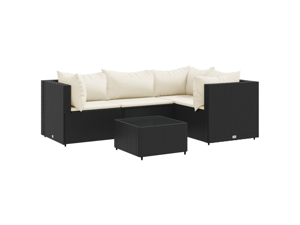 Conjunto de 5 Pcs Lounge de Jardim com Almofadões em Vime Preto MAISON EXCLUSIVE