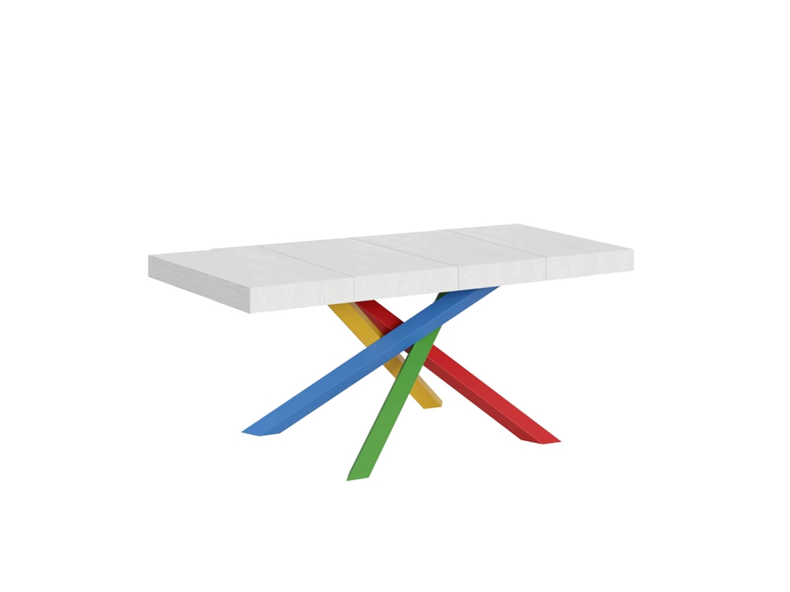 Mesa Extensível 140/400x90 Cm Volantis Premium Branco Freixo Pernas Multicoloridas 4/b Itamoby