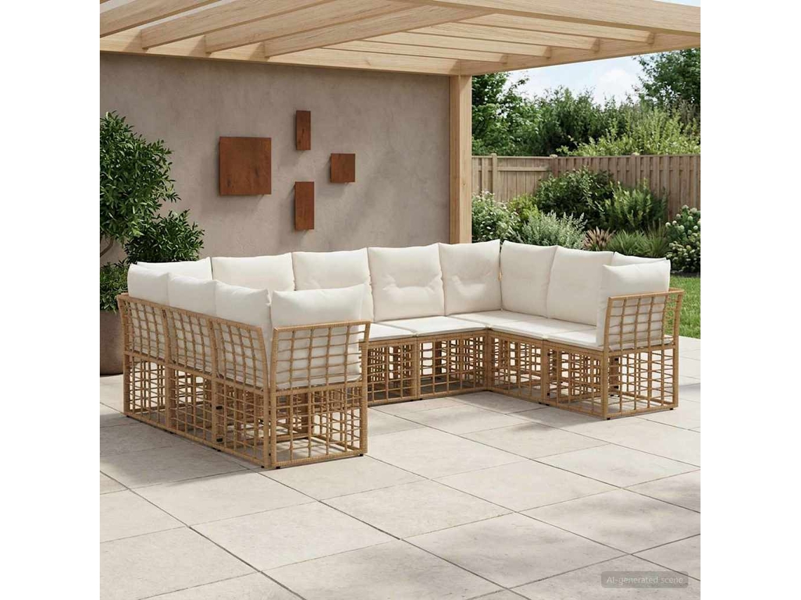 Vidaxl Conjunto De Sofás Para Exterior Natural E Branco Creme