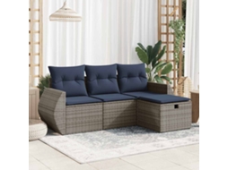 Vidaxl 4 Pcs Conjunto Sofás De Jardim C/ Almofadões Vime Pe Cinzento