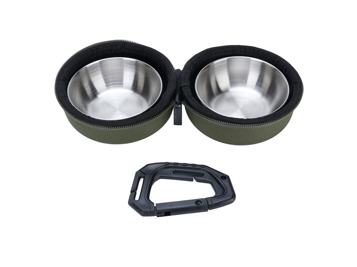 Bowl dobrável para cães em inox com saco e prendedor