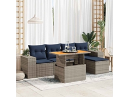 Vidaxl 6 Pcs Conjunto Sofás De Jardim Com Almofadões Vime Cinzento