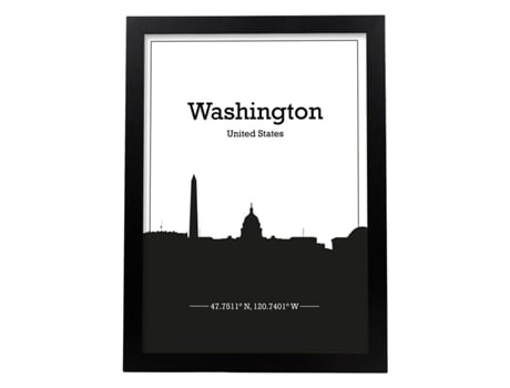 Washington - Pôster De Mapa Dos Eua. Lhesas Com Cidades Do Horizonte Nos Estados Unidos, Canadá, México, Com Sombra Negra. Sem Quadro