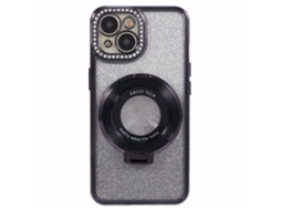 Suporte Casa Para Iphone 15 Plus Pele Sintética Preto