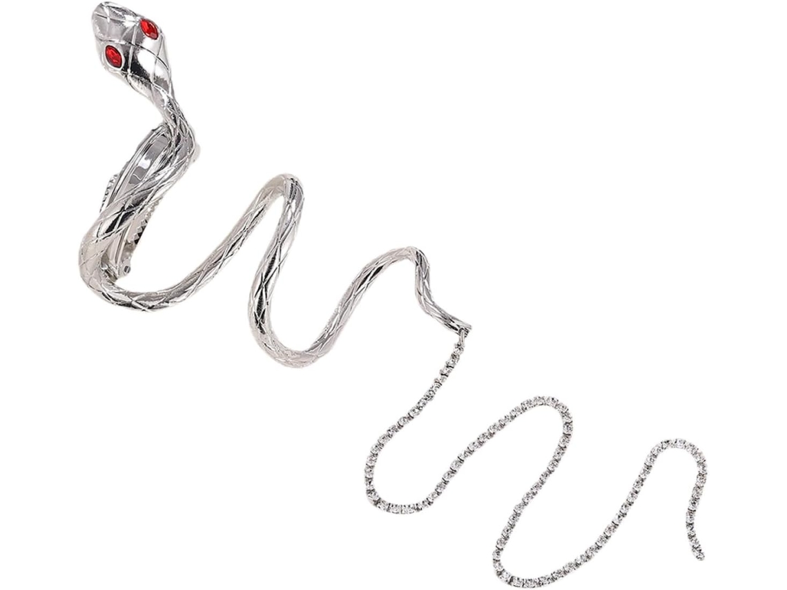 Presilha De Cabelo Em Corrente De Cobra De Metal Prateado, Acessório Elegante Para Penteados Com Poinsétias.