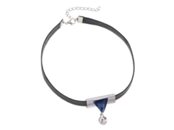 Colar De Couro Preto Retrô Feminino Com Pingente Strass