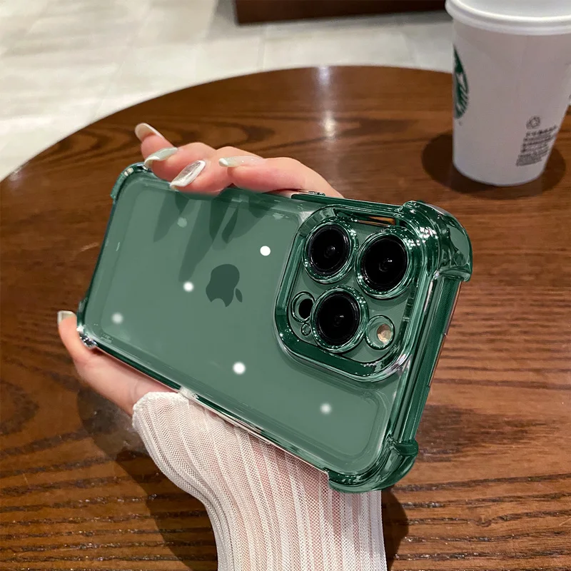 Capa Transparente Eletroplaqueada À Prova De Choque (verde Escuro Para Iphone 14 Plus), Resistente A Impactos.