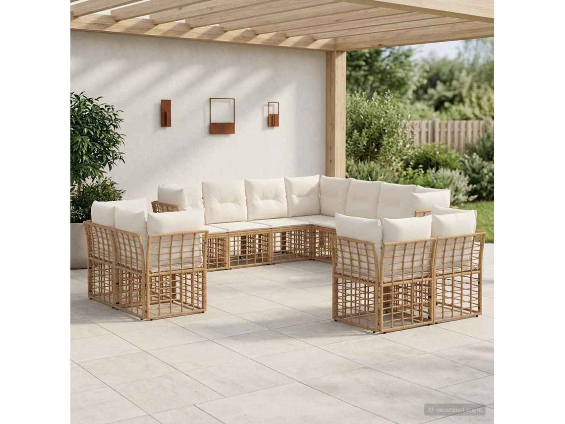 Vidaxl Conjunto De Sofás Para Exterior Natural E Branco Creme