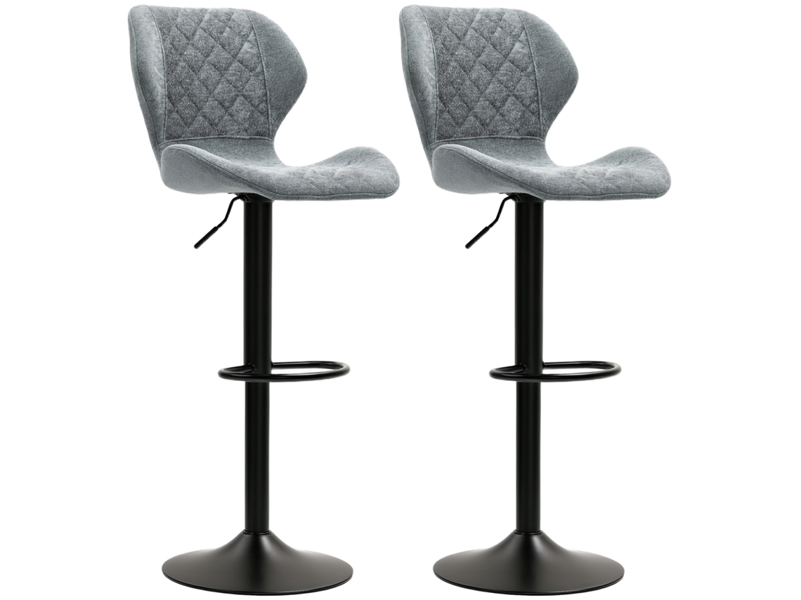 Conjunto de 2 Banquetas de Bar, Banquetas de Cozinha com Altura Ajustável, Encosto, Ajuste a Gás, Apoio para os Pés, Giratórias, Cinza. VERIDIA CUOM