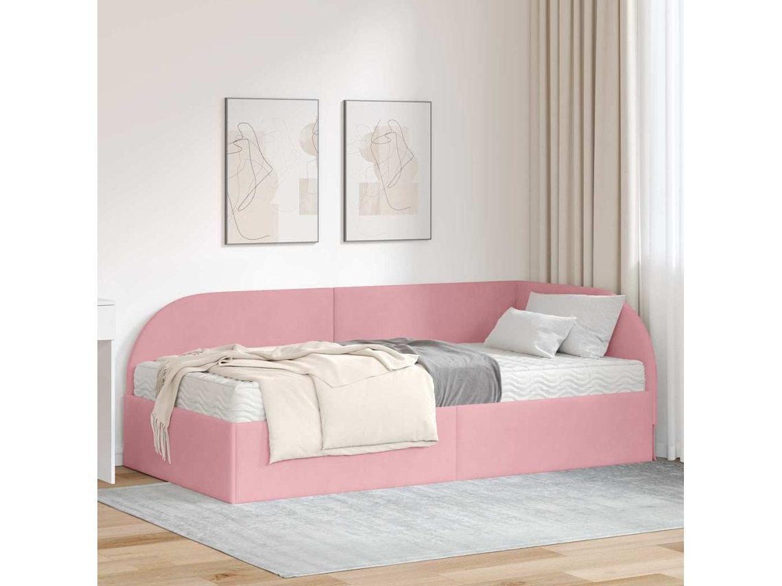Vidaxl Estrutura De Cama De Canto Com Colchão 2 Unid. Rosa Veludo