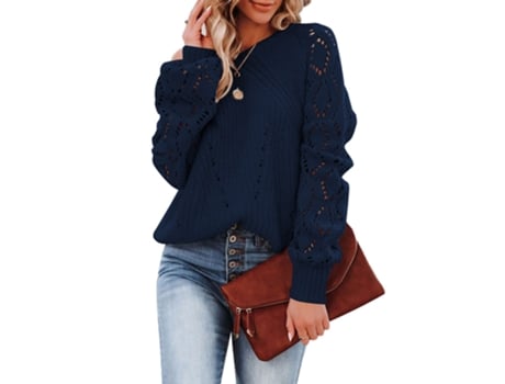 Blusa De Mulher Viviliyya Tricotado Elegante Gola Redonda Longa Grosso Acrílico Preto (l)