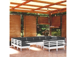 Vidaxl 13 Pcs Conjunto Lounge De Jardim C/ Almofadões Pinho Branco