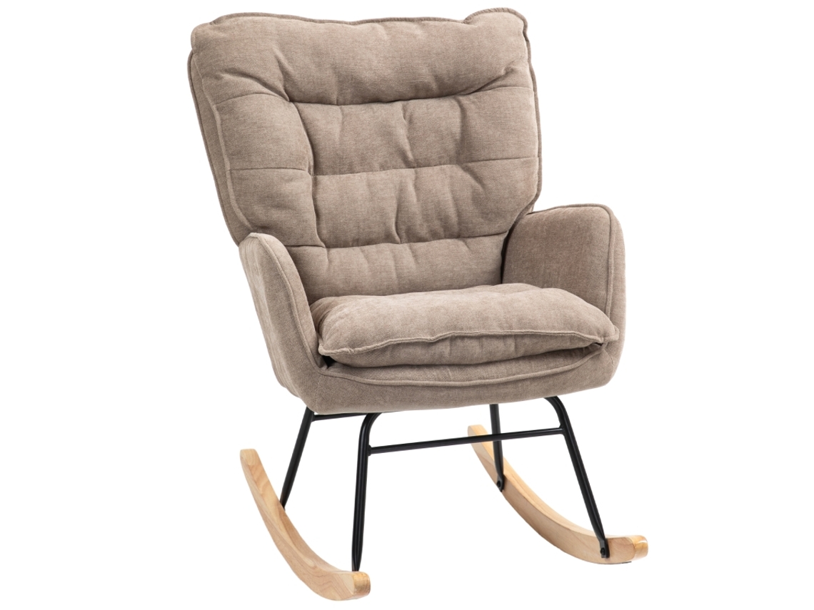 Poltrona De Baloiço Moderna Estofada Em Chenilha Para Lactância Com Encosto Largo 71x98,5x97 Cm Na Cor Castanho