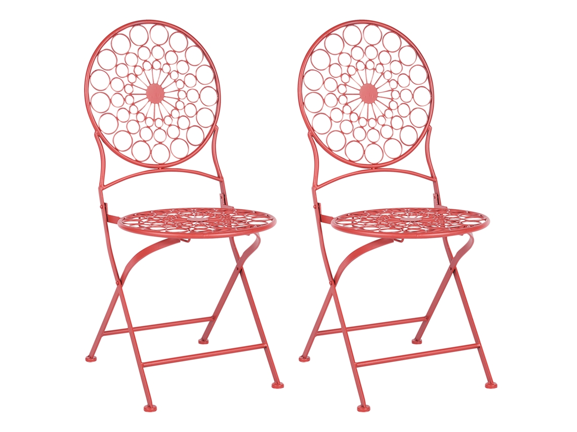 Conjunto De 2 Cadeiras De Jardim Beliani Scario De Ferro Vermelho 40x47x94