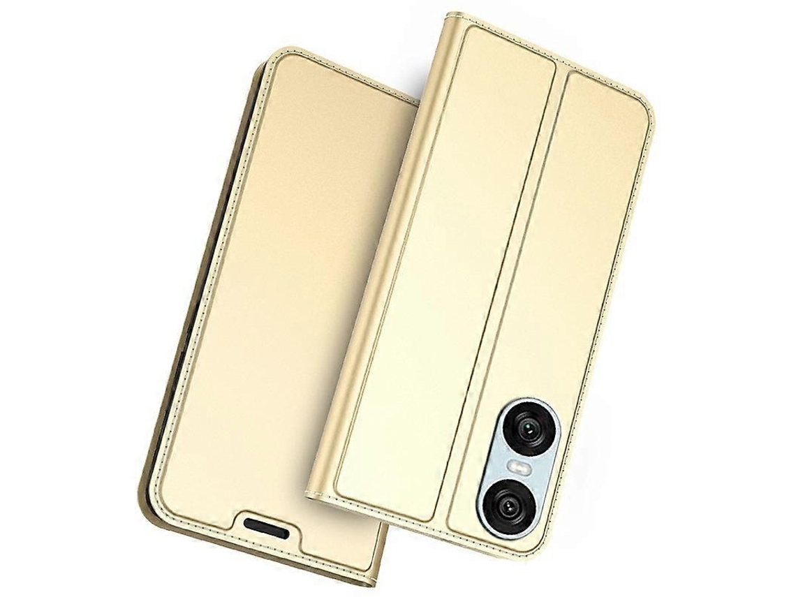 Capa Em Couro Pu Compatível Com Sony Xperia 10 Vi Com Porta-cartão Integrado E Fecho Magnético, Dourada