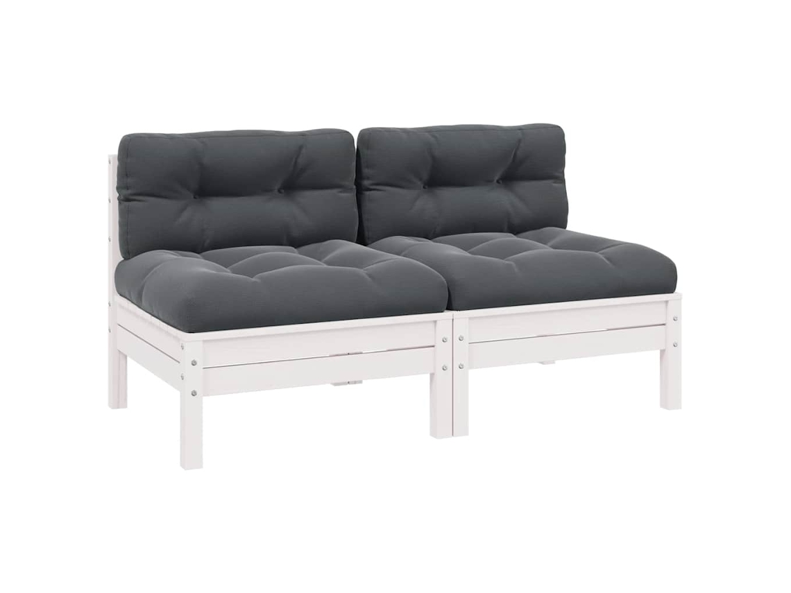 Vidaxl Sofá De Jardim 2 Lugares Com Almofadões Pinho Maciço Branco