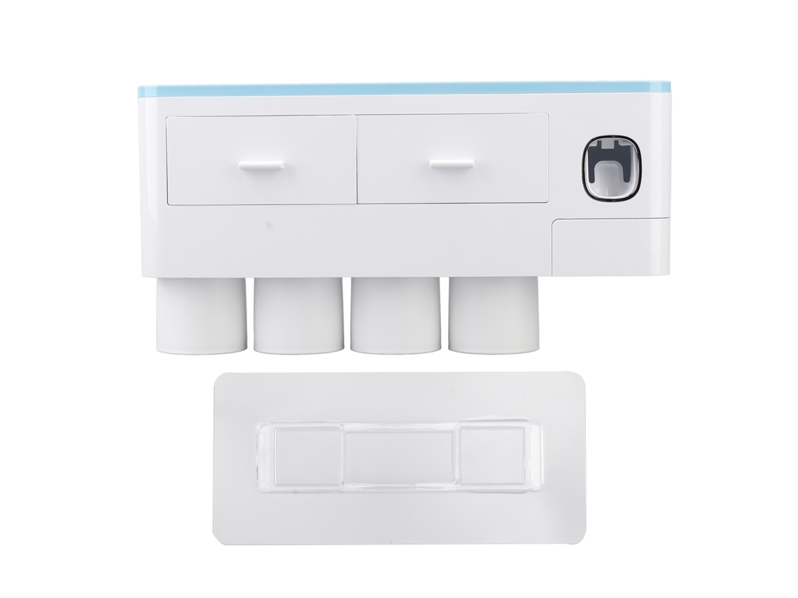 Dispenser de Creme Dental Parede com 4 Copo Azul
