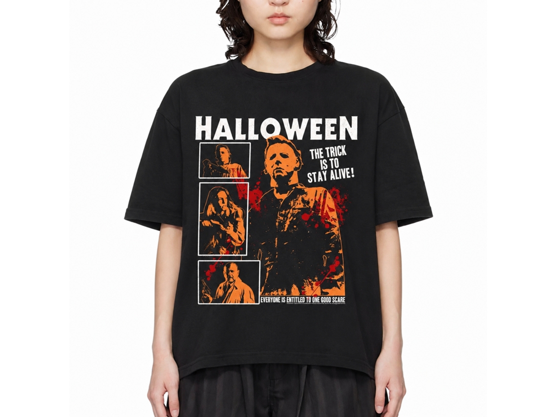 Rockinstone Halloween Movie Blood Splatter Black Adult T-shirt Size:l