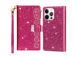 Capa Em Couro Pu Para Apple Iphone 16 Pro Rosa