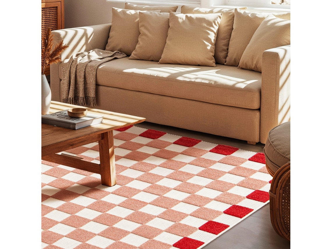 Tapete Interior/exterior Xadrez Rosa e Vermelho SWEEEK