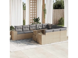 Vidaxl 11 Pcs Conjunto Sofás De Jardim C/ Almofadões Vime Pe Bege