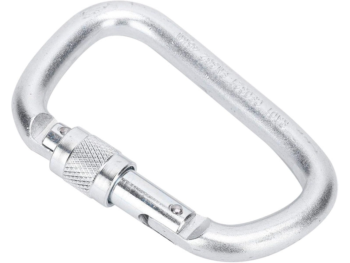 Mosquete de escalada no formato D 45 Kn com Fivela Safety Aço