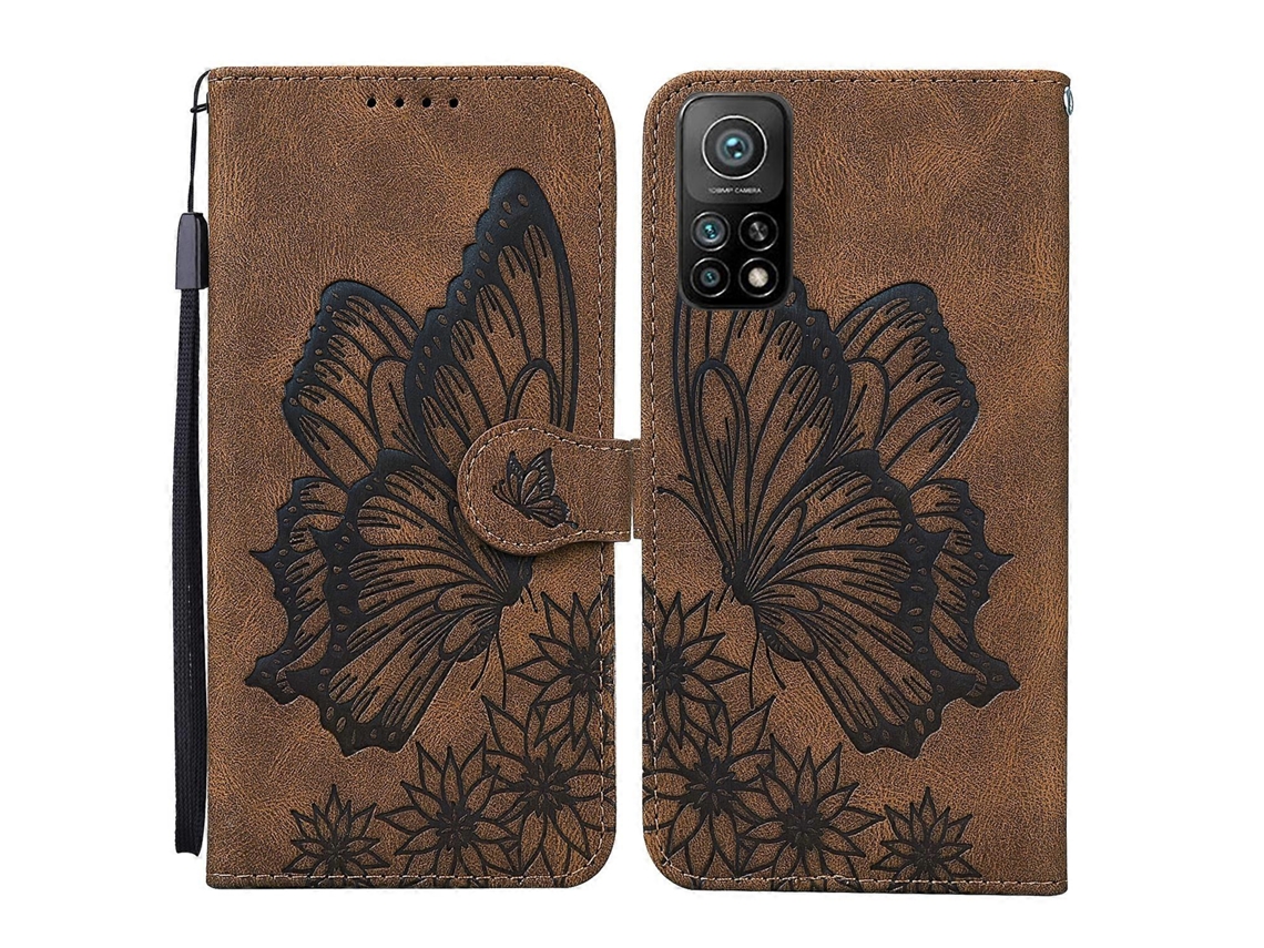 Capa De Couro Com Estampa De Borboletas Em Relevo, Estilo Retrô, Para Xiaomi Mi 10t Pro 5g, Com Suporte, Compartimentos Para Cartões E Carteira (preta