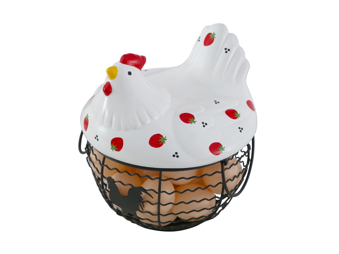 Cesta de Armazenamento de Ovos com Tampa de Galinha Cerâmica e Ferro Forjado S/MARCA Decorativa