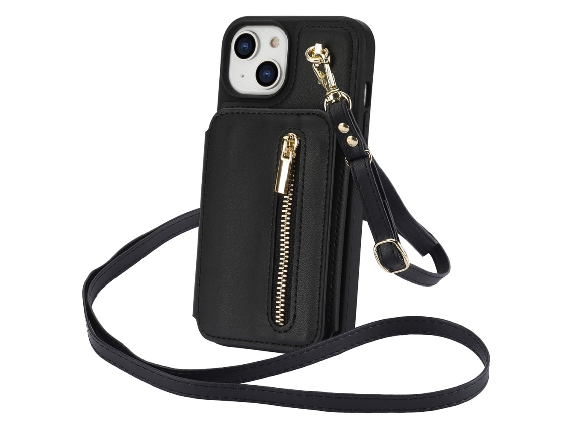 Suporte Casa Pega Para Iphone 15 Pele Sintética Preto