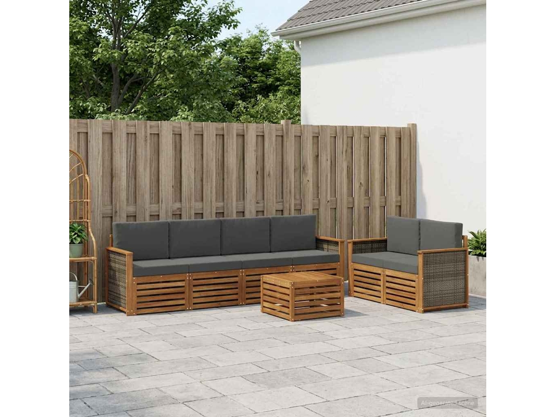 Vidaxl Conjunto De Sofás Para Exterior 7 Pcs Natural E Antracite