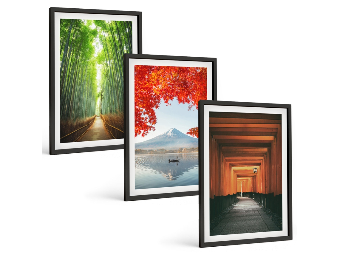 Conjunto De Pinturas Floresta De Bambu, Paisagem Do Monte Fuji Espelharte (3 Peças 40x60 Cm)