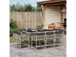 Vidaxl 11 Pcs Conjunto Jantar P/ Jardim C/ Almofadões Vime Pe Cinzento