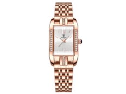 Relógio Feminino Com Cinta De Aço Branco E Dourado (cinta Sólida), Relógio De Quartzo Elegante E À Prova D'água, Formato Retangular